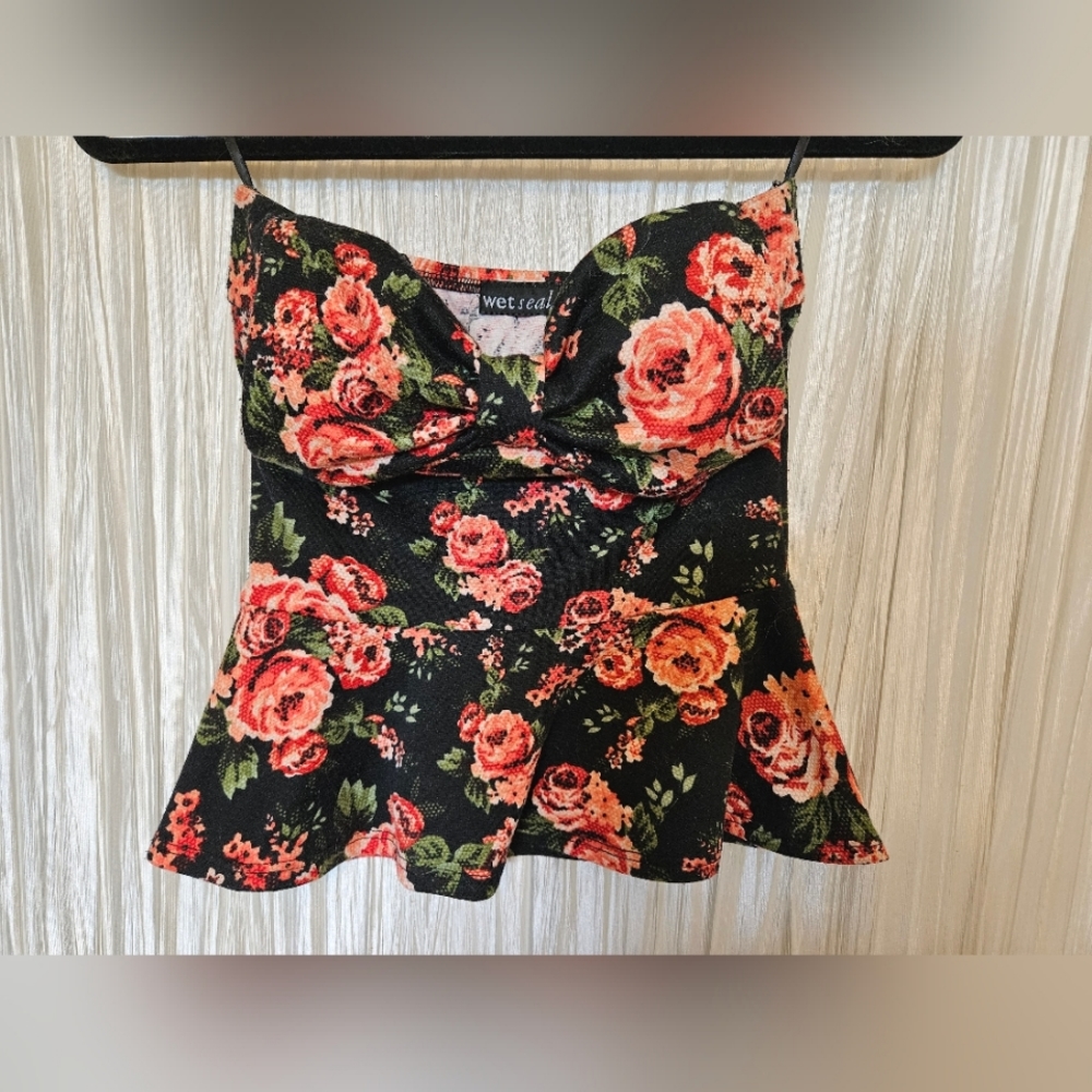 Strapless Floral Blouse- Women's Size S